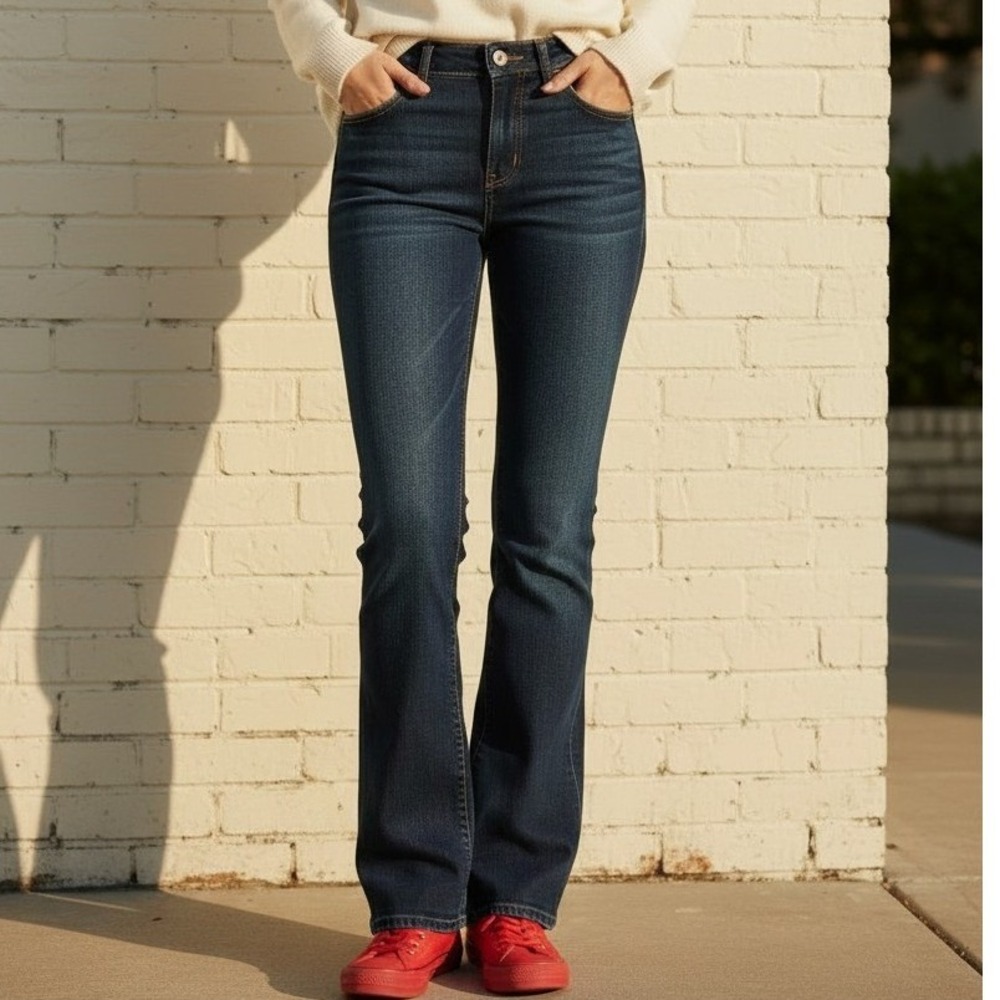Tommy Hilfiger Womens Low Rise Flare Jeans Dark Wash Sequin Pocket Size 4 30x32